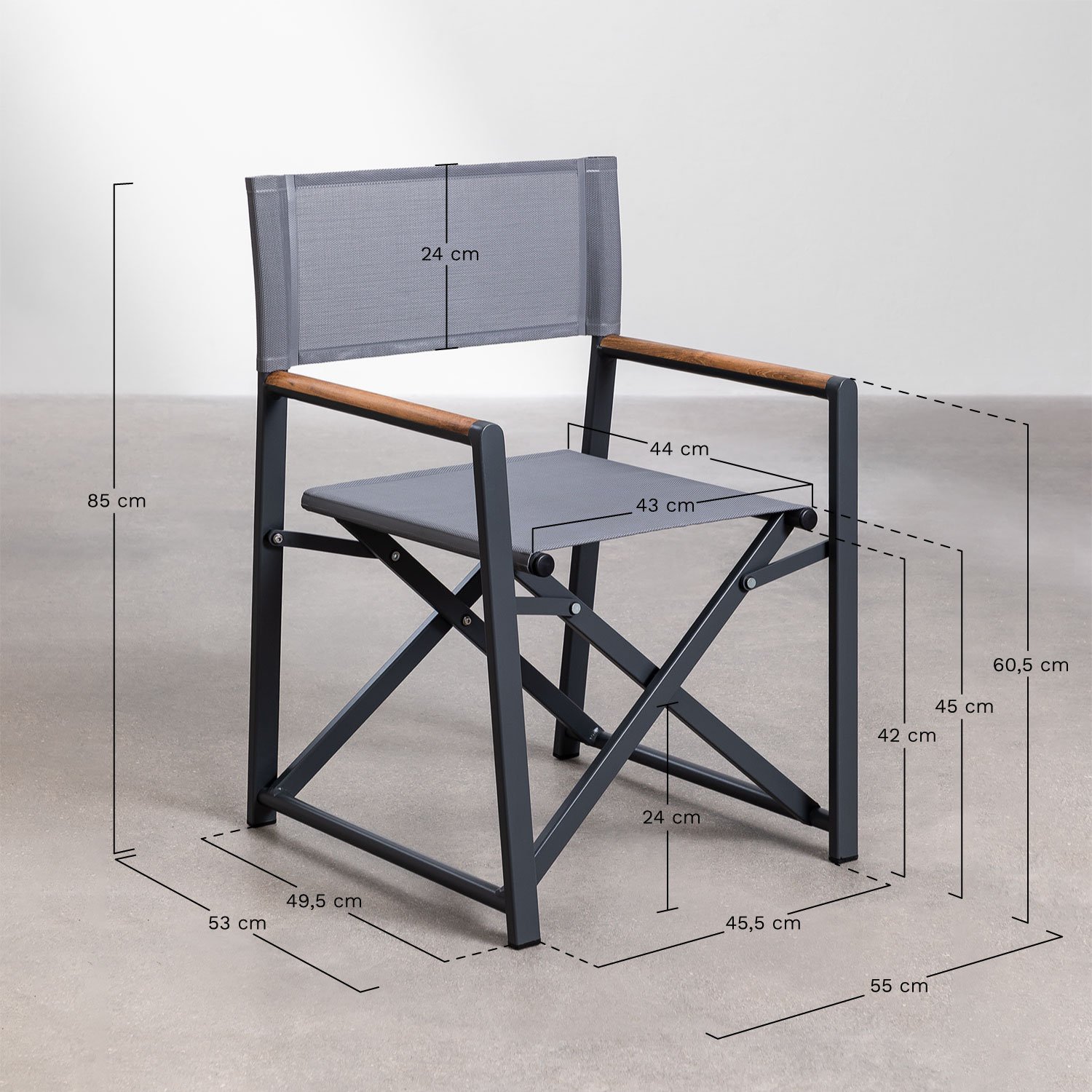 Pakket van 2 Jordana opvouwbare tuinregisseursstoelen, AFMETINGEN