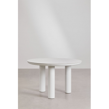 Ronde Eettafel Ø120 Cm In Keramiek En Aluminium Arken Beige – Crème - Sklum