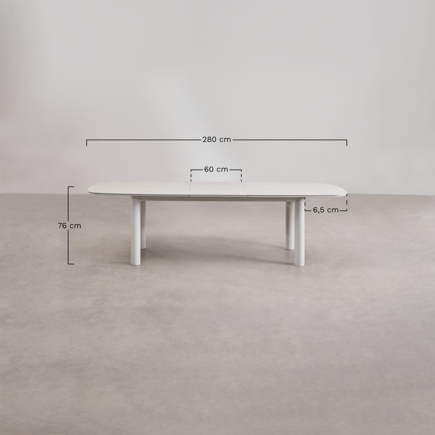 Rechthoekige tuintafel 220-280x100 cm uitschuifbaar in keramiek en aluminium Zinti, AFMETINGEN