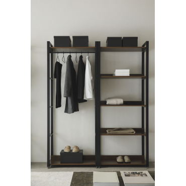 Open Modulaire Kast Van 2 Stuks Met Kledingrek En Plank In Staal En Hout Ariaster Zwart - Sklum