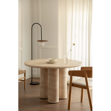 Ronde Eettafel Ø120 Cm In Lourdes Travertin Look Cement Travertine - Sklum