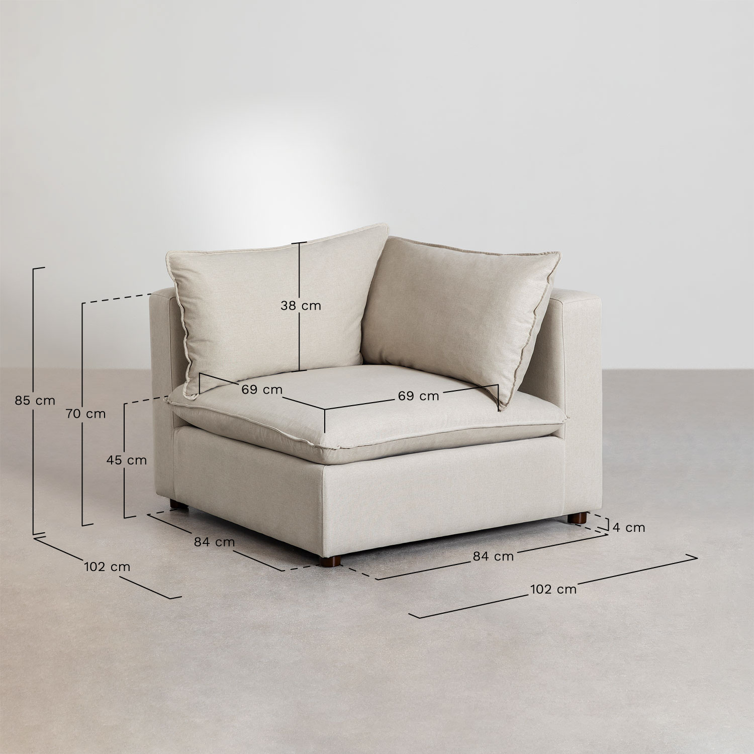 Hoekfauteuil in stof Estefan Style, AFMETINGEN