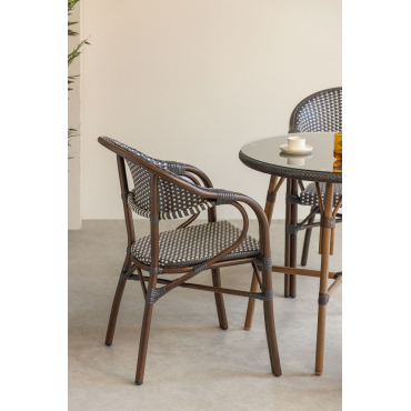 Pakket Van 2 Brielle Bistro Aluminium Stapelbare Eetkamerstoelen Met Armleuningen Grijs – Grafiet - Gardenia Wit - Sklum
