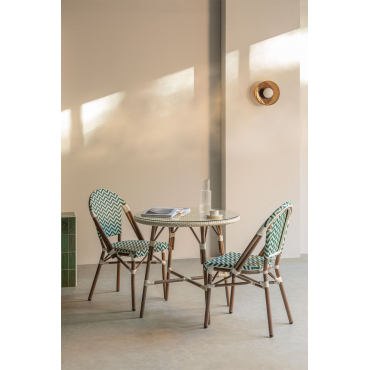 Ronde Tafelset Ø80 Cm En 2 Stapelbare Eetkamerstoelen Van Aluminium En Synthetisch Riet Brielle Bistro Groen – Kool - Gardenia Wit - Sklum