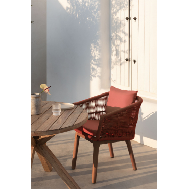 Set Van 4 Tuinstoelen Met Armleuningen Van Acaciahout En Gevlochten Touw Barker Terracota - Sklum