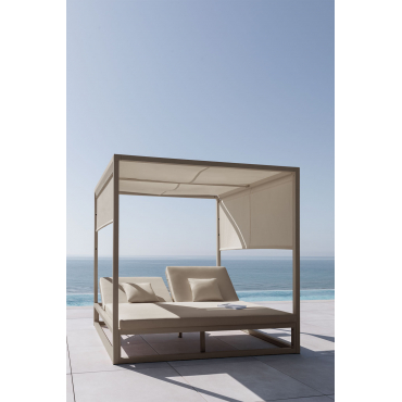 Liggend Balinees Bed In Aluminium En Nasau-stof Bruin - Mokka - Sklum