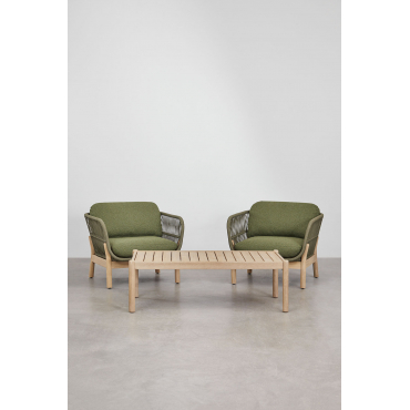 Tuinset Met 2 Fauteuils En Salontafel In Acaciahout En Karvia Gevlochten Touw Bouclé Groen – Salie - Sklum