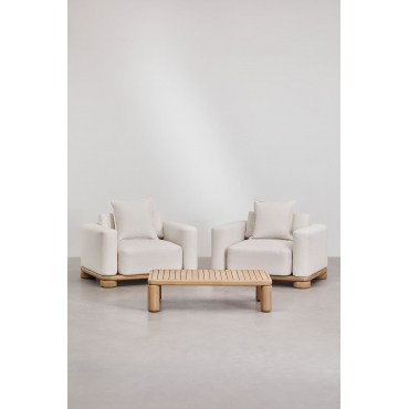 Salonset Met 2 Fauteuils En Salontafel Van Acaciahout 125x80 Cm Ioanis Lichte Acaciekleur - Sklum