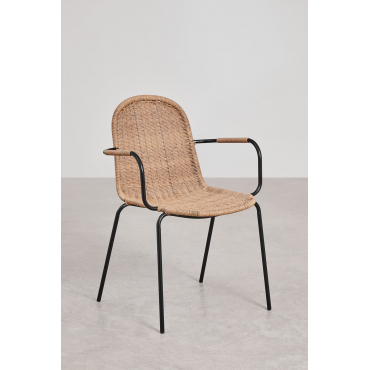 Pack Van 4 Stapelbare Eetkamerstoelen Met Armleuningen In Synthetisch Riet Reiven Natuurlijk - Sklum