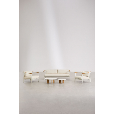 3-zits Bankstel In Bouclé Stof, 2 Salontafels En 2 Aluminium Fauteuils Yervin Bouclé Natuurlijke Kleuren - Sklum