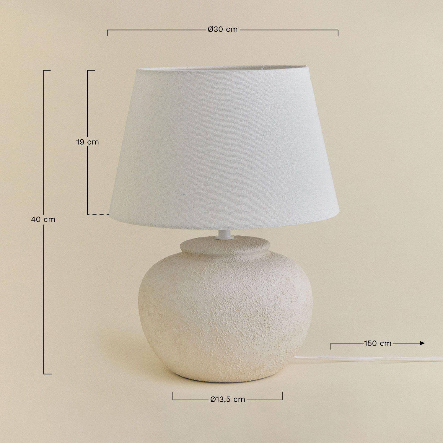 Kenaris keramiek en linnen tafellamp, AFMETINGEN