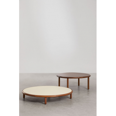 Set Van 2 Ronde Salontafels In Olivia Acaciahout Griesmeelbeige - Donker Houtbruin - Sklum