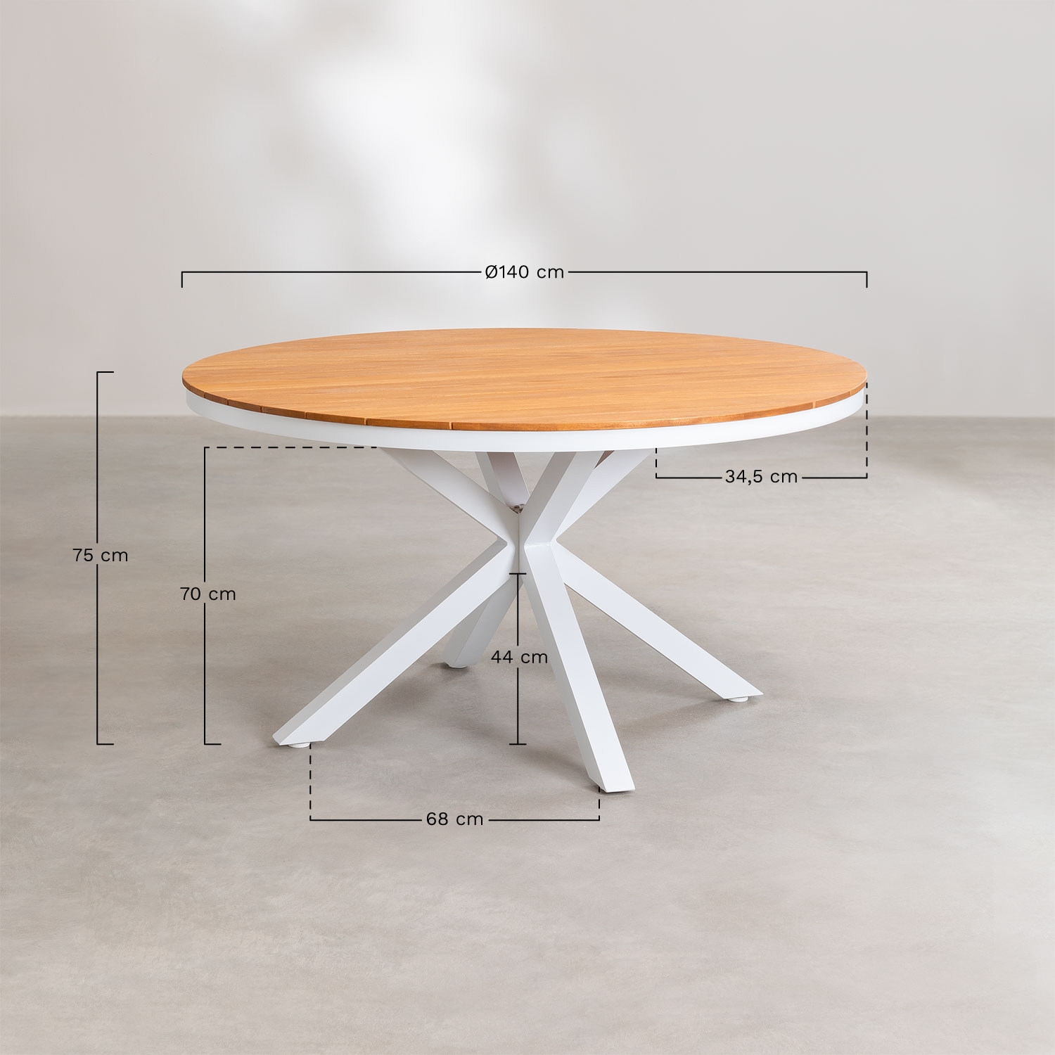 Ronde tuinset met tafel (Ø140 cm) en 6 stoelen Archer, AFMETINGEN