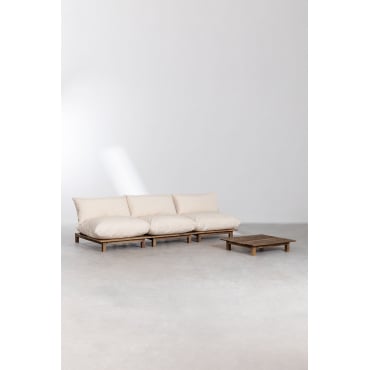 Woonkamerset Met 3-delige Modulaire Relaxbank En Salontafel In Brina Acaciahout Beige – Crème - Sklum