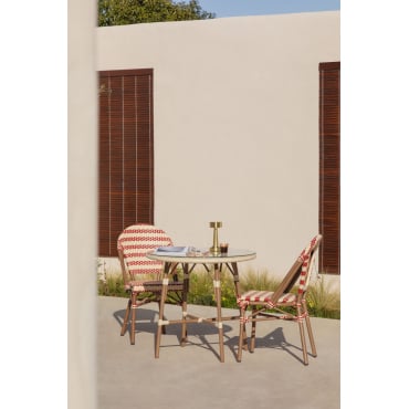 Brielle Bistro Ronde Tafelset Ø80 Cm En 2 Stapelbare Tuinstoelen In Synthetisch Rotan En Aluminium Solange Bistro Beige – Crème - Rood - Sklum