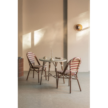 Set Van Ronde Tafel Ø80 Cm Brielle Bistro En 2 Stapelbare Stoelen In Synthetisch Rotan En Aluminium Solange Bistro Beige – Crème - - Sklum