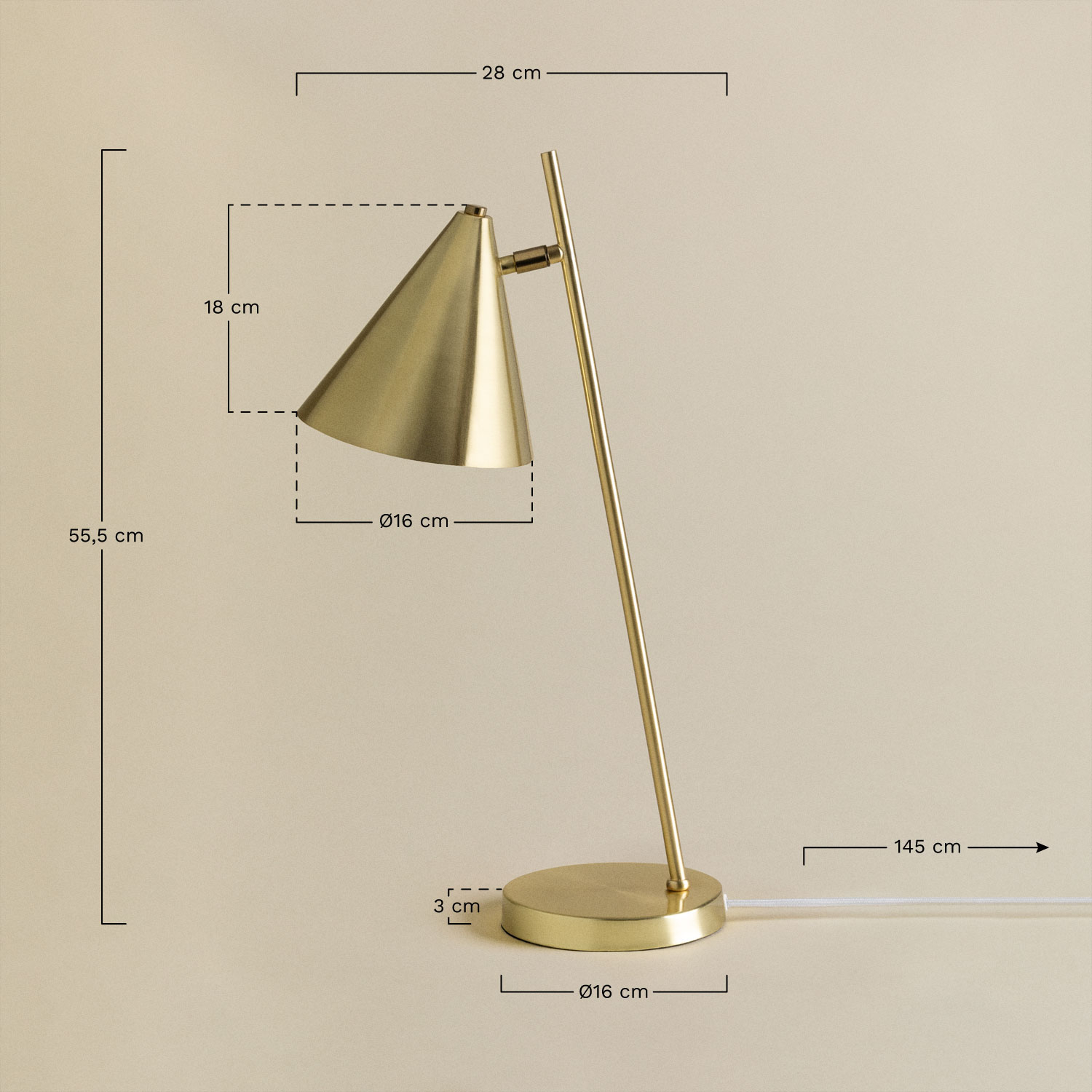 Divone metalen tafellamp, AFMETINGEN