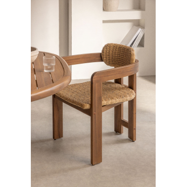 Ginara Acacia Houten En Synthetische Rotan Eetkamerstoel Met Armleuningen Acacia Bruin - Sklum
