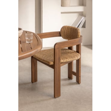 Verpakking Van 4 Eetkamerstoelen Met Armleuningen In Acaciahout En Synthetisch Rotan Ginara Acacia Bruin - Sklum