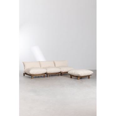 3-delige Modulaire Relaxfauteuil Met Voetenbank In Acaciahout Brina Beige – Crème - Sklum