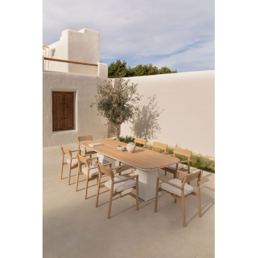 Rechthoekige Tafelset 260x110 Cm In Aluminium En Inkeri Teakhout En 8 Tuinstoelen Met Armleuningen In Saira Hout Teakhout - Sklum