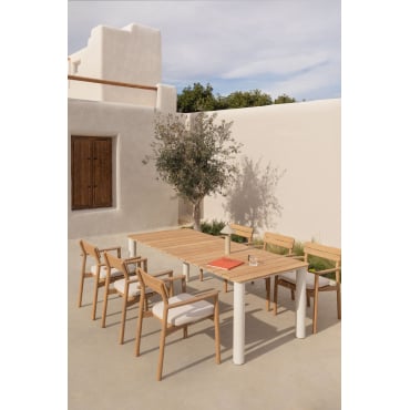 Rechthoekige Tafelset 220x100 Cm In Aluminium En Teakhout Sirka En 6 Tuinstoelen Met Armleuningen In Hout Saira Licht Teakhout - Sklum