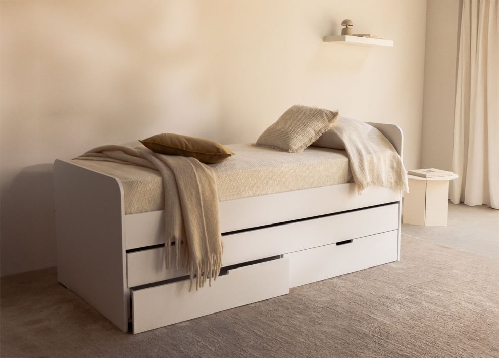 Bed voor matras 90x190 cm met 3 lades in MDF Janete Kids