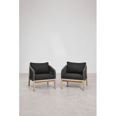 Pakket Van 2 Dubai Acacia Houten Fauteuils Grijs – Grafiet & Rustiek Acaciabruin - Sklum