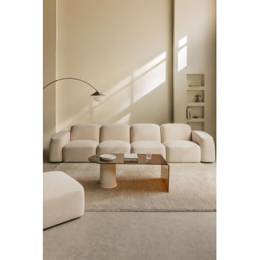 Bastian 4-delige Modulaire Bank En Poef Dikke Chenille Stof Wit - Sklum