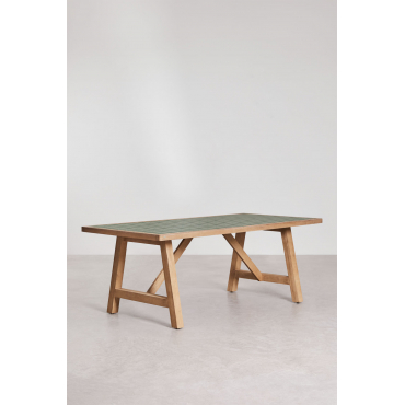 Rechthoekige Eettafel 200x100 Cm Acaciahout En Tegels Dubai Donkergroen & Rustiek Acaciabruin - Sklum