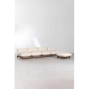 4-delige Modulaire Relaxfauteuil Met Voetenbank In Acaciahout Brina Beige – Crème - Sklum