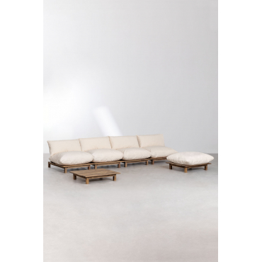 Tuinset Met 4-delige Modulaire Verstelbare Bank, Salontafel En Poef Van Acaciahout Brina Beige – Crème - Sklum
