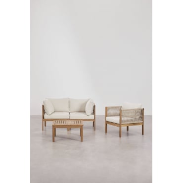 Woonkamerset Met 2-delige Modulaire Bank Met Armleuningen, Fauteuil En Salontafel In Branson Acaciahout Acacia Bruin - Sklum
