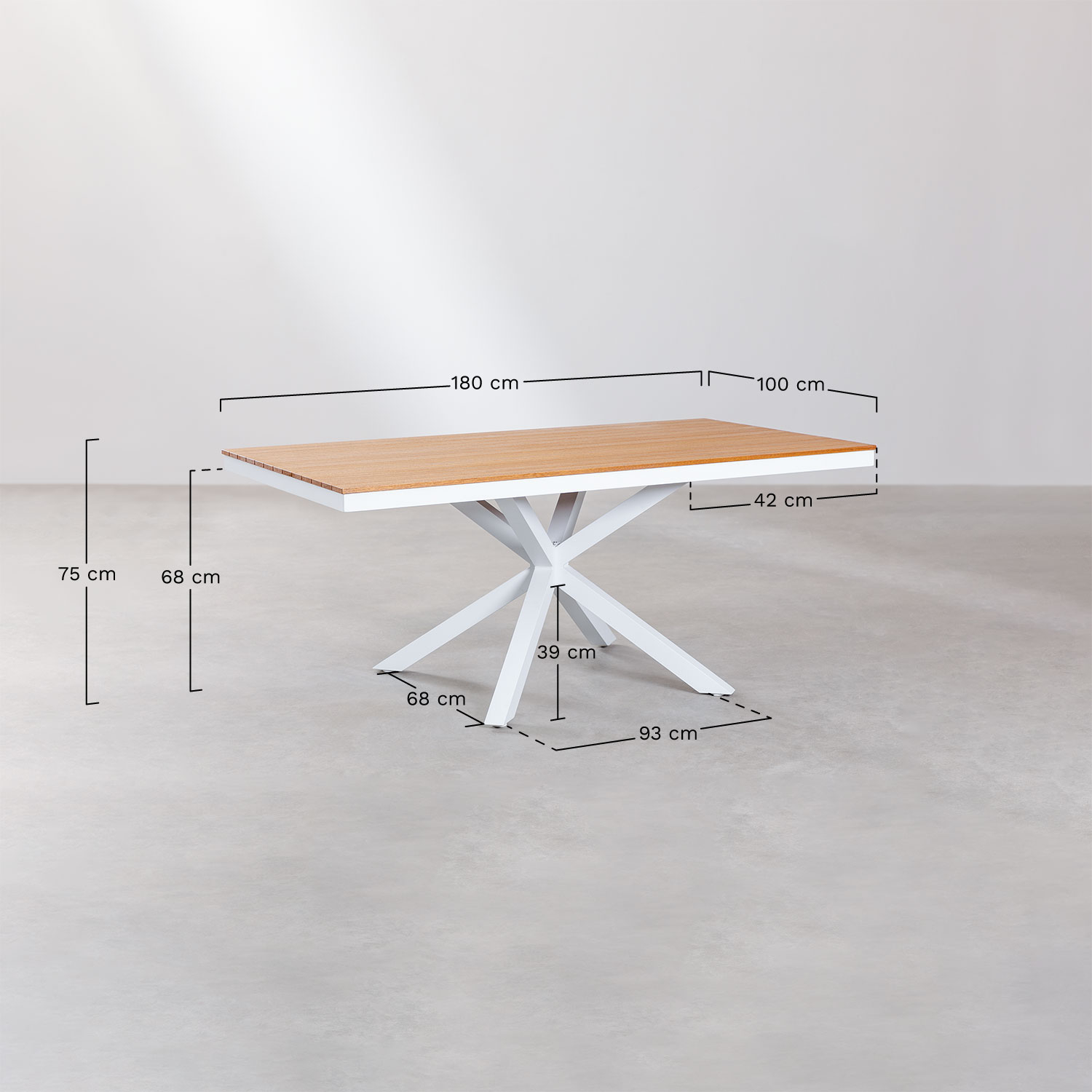 Tuin tafel rechthoekig 180x100 cm in aluminium en hout Archer, AFMETINGEN