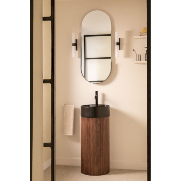 Houten Badkamermeubelset Met Geïntegreerde Maude Keramische Wastafel Donker Hout & Spiegelloze & Goud ↑20 Cm Met Overloop Aftapventiel Orveta - Sklum