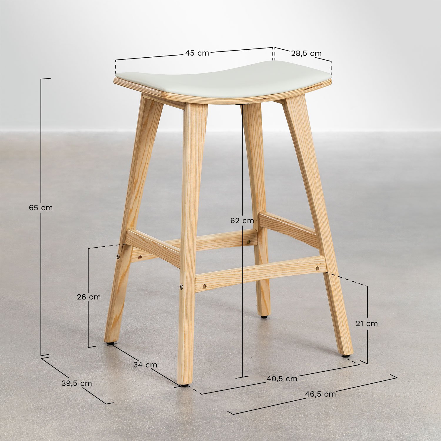 Lorete 65cm hoge kruk in hout en kunstleer, AFMETINGEN