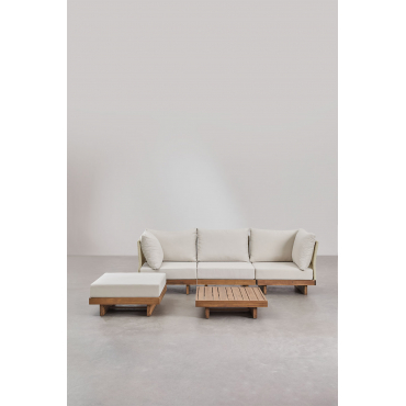 Woonkamerset Met 3-delige Modulaire Bank Met 2 Hoekfauteuils, Salontafel En Poef In Acaciahout Dailin Acacia Bruin - Sklum