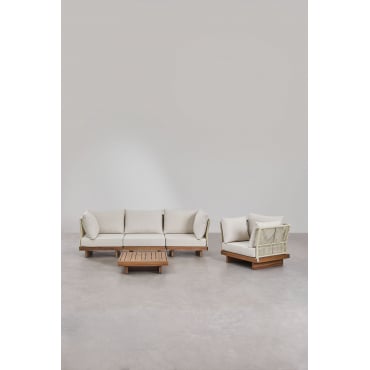 Dailin 3-delige Modulaire Bank Woonkamerset Met 2 Hoekstoelen, Salontafel En Fauteuil In Acaciahout Acacia Bruin - Sklum