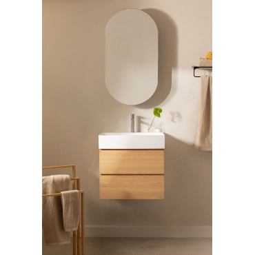 Badkamermeubelset Van Hout En Essenhoutfineer Met Geïntegreerde Wastafel Ona Natuurlijk Hout & Ovaal Met Opbergruimte Zwart 50x90 Cm - Sklum