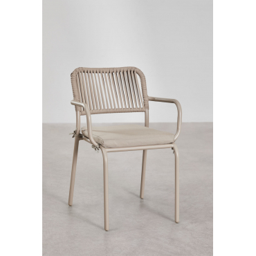 Pakket Van 4 Stapelbare Eetkamerstoelen Met Armleuningen In Aluminium En Gevlochten Touw Arhiza Moka Bruin - Sklum