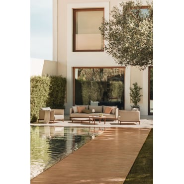 Tuinset Met 3-zitsbank, 2 Fauteuils En 2 Ronde Salontafels In Olivia Acaciahout Beige - Semoline - Sklum