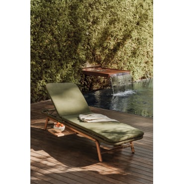 Pakket Van 2 Ikaria Acacia Houten Ligstoelen Bouclé Groen – Salie - Sklum