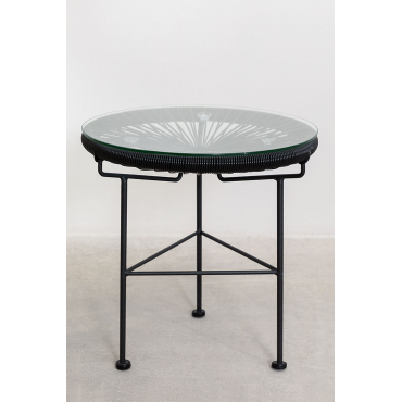 Ronde Bijzettafel Ø45 Cm In Staal En Synthetisch Riet Acapulco Zwart - Sklum
