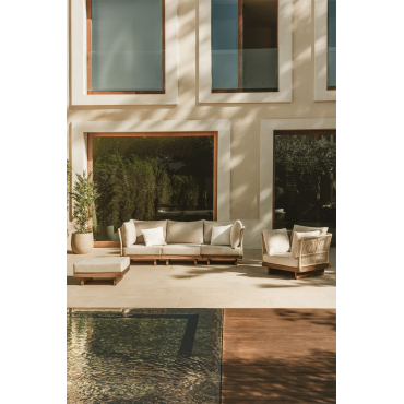 Tuinset Met Modulaire 3-delige Bank Met 2 Hoekfauteuils, Fauteuil En Poef Van Acaciahout Dailin Acacia Bruin - Sklum