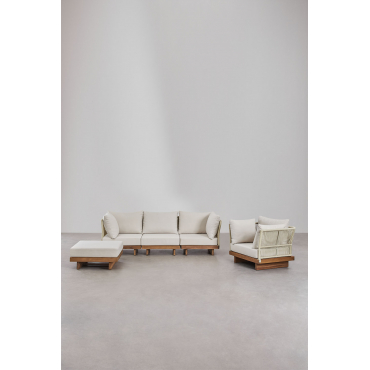 Dailin 3-delige Modulaire Bankset Met 2 Hoekstoelen, Fauteuil En Voetenbank In Acaciahout Acacia Bruin - Sklum