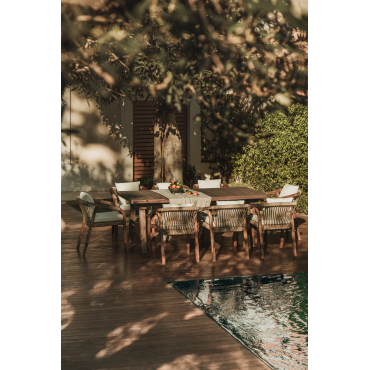 Rechthoekige Uitschuifbare Tafelset 200-260-320x100 Cm En 8 Tuinstoelen Met Armleuningen In Dubai Acacia Hout Gardenia Wit & Donker Acaciabruin -