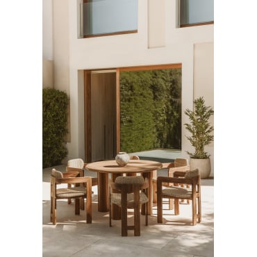 Set Van Ronde Tafel Ø120 Cm In Danara Acacia Hout En 6 Tuinstoelen In Acacia Hout En Synthetisch Rotan Ginara Ø120 Cm - Sklum