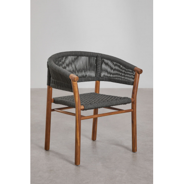 Pakket Van 4 Eetkamerstoelen Met Armleuningen In Acaciahout En Tenay Classic Gevlochten Touw Grijs – Grafiet - Sklum