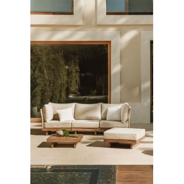 Dailin 3-delige Modulaire Bankset Met 2 Hoekfauteuils, Salontafel En Voetenbank In Acaciahout Acacia Bruin - Sklum