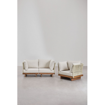 Dailin 2-delige Modulaire Bank Woonkamerset Met 2 Hoekstoelen En Fauteuil In Acaciahout Acacia Bruin - Sklum